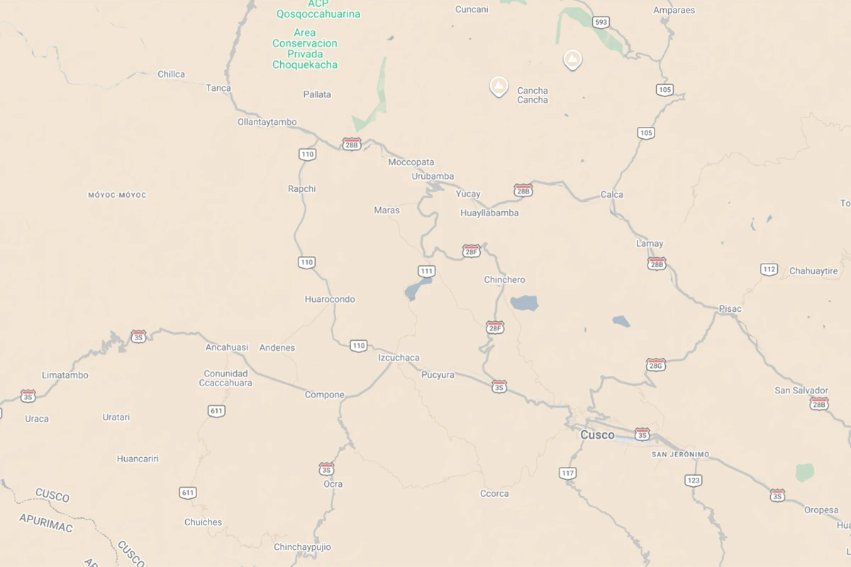 Map of Amaru, Pisaq, and Ollantaytambo Tour Route