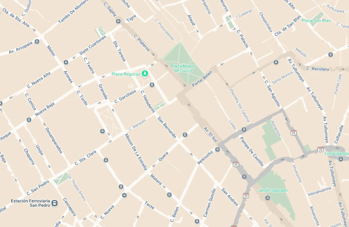 Interactive route map of our private luxury Cusco walking tour